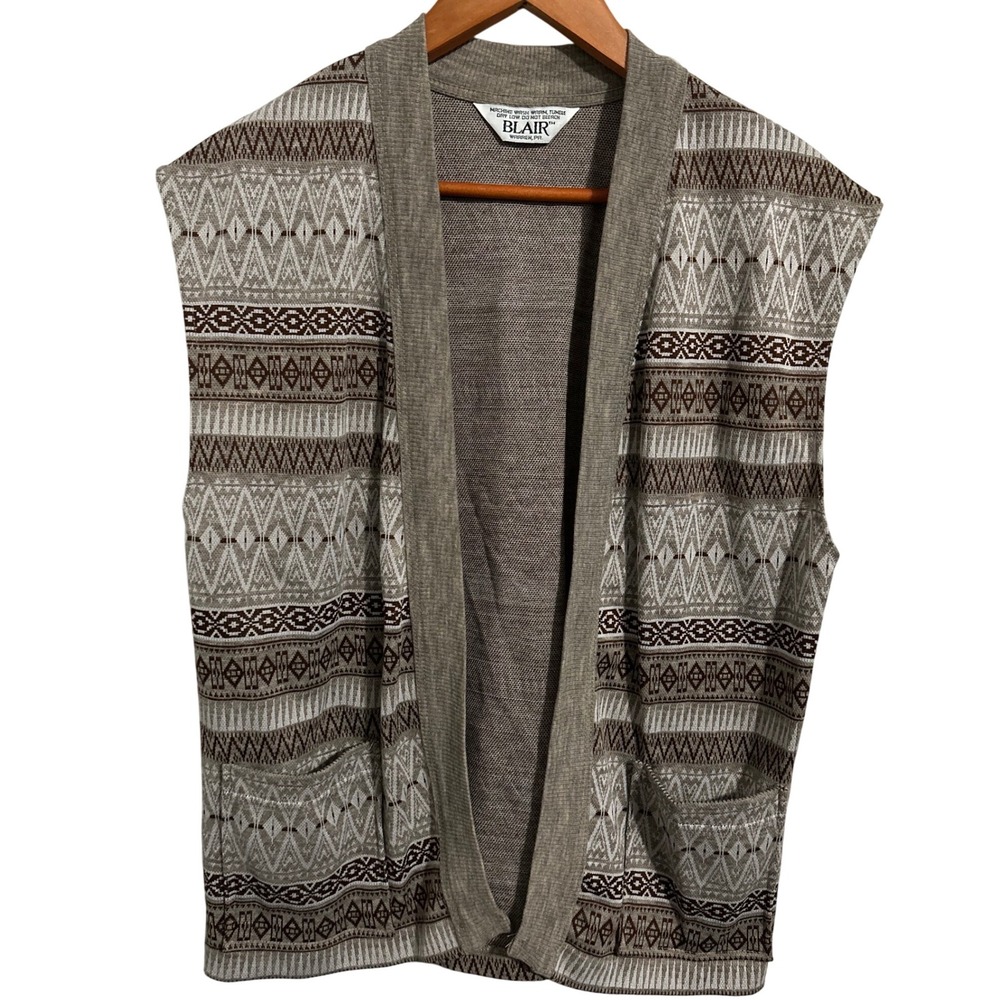 Vintage Blair Open Sweater Vest Cardigan Browns Pockets No Size See Measurements